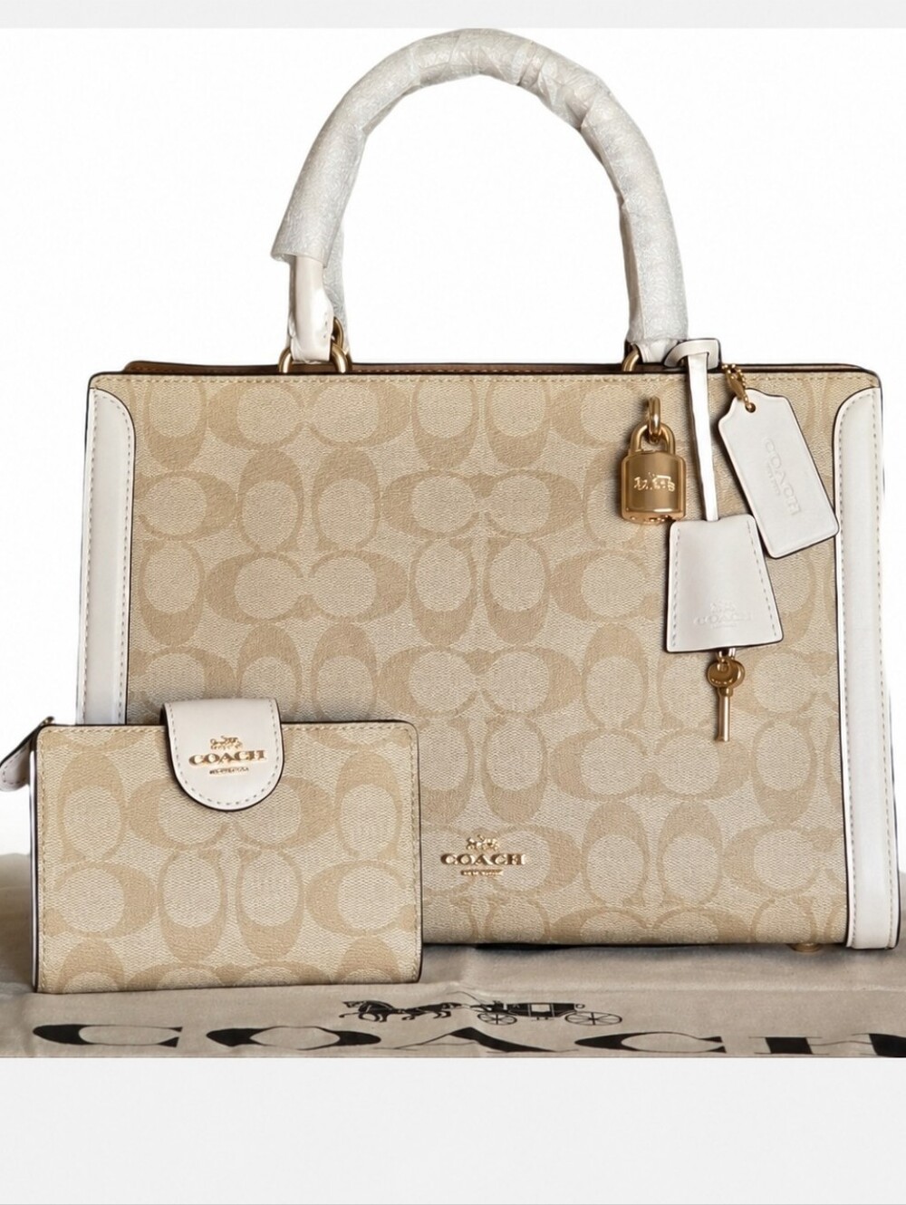 COACH Zoe & Wallet Set In Light Khaki / Chalk / Gold / Suede